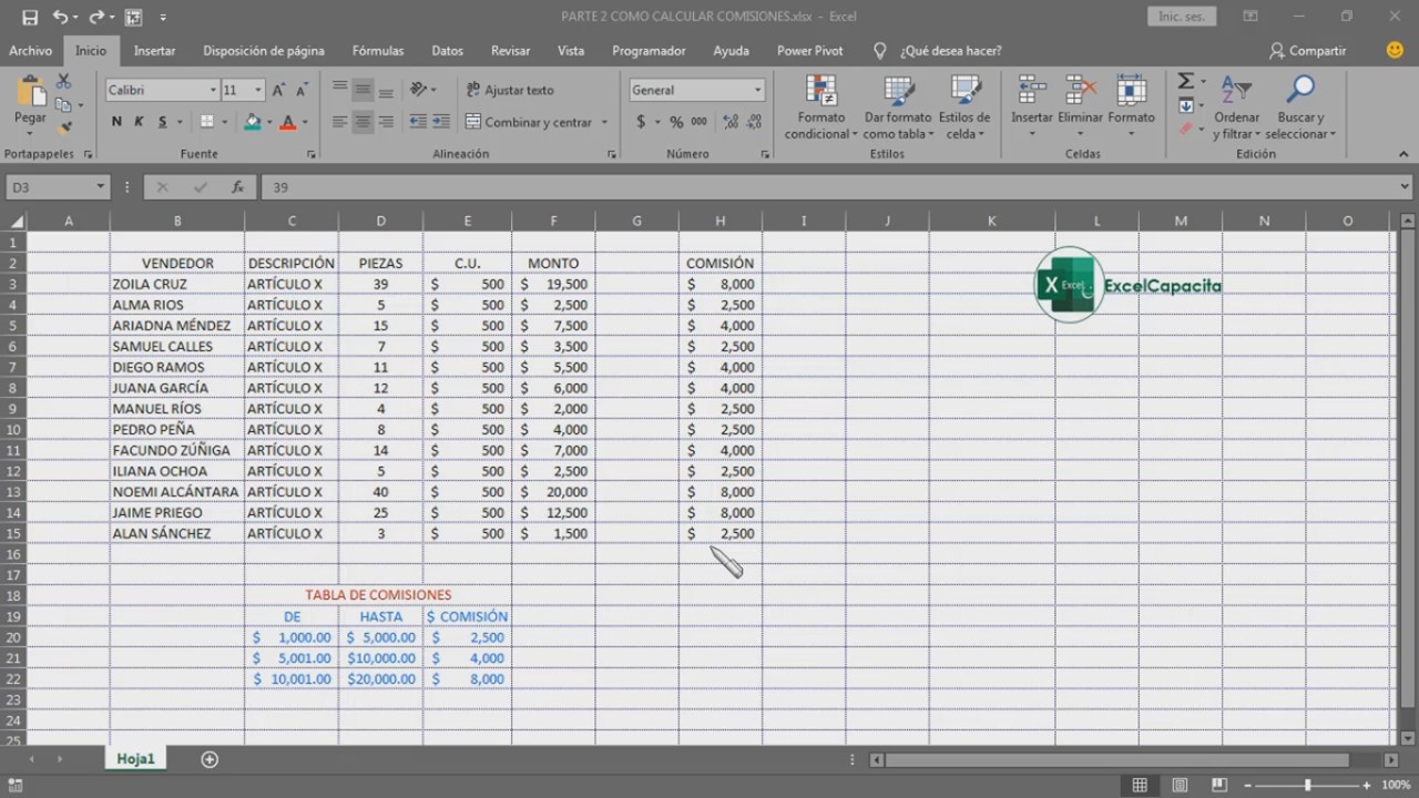 Cómo Calcular Comisiones excelcapacita